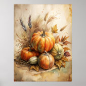 Rustieke pompoen & herfstbladeren Boho Herfst Wall Poster (Voorkant)