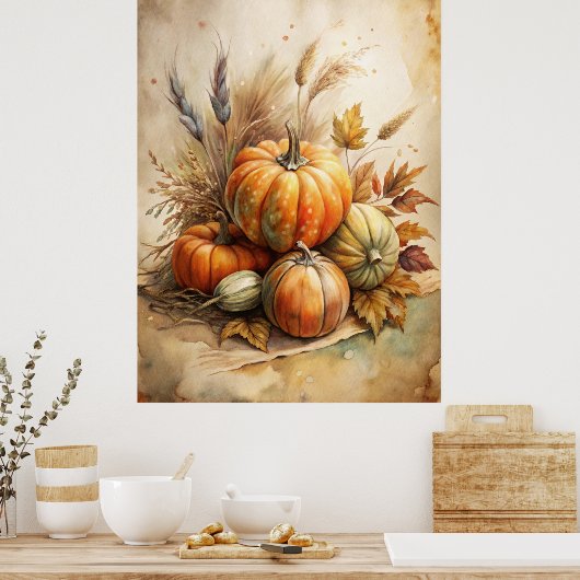 Rustieke pompoen & herfstbladeren Boho Herfst Wall Poster (Keuken)