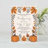 Rustieke pompoen herfstbladeren Thanksgiving diner Kaart (Staand voorkant)