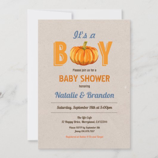 Rustieke pompoen het is een baby shower uitnodigin kaart (Voorkant)