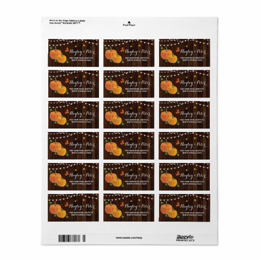 Rustieke Pompoen Hout Adres Lights Labels Stickers (Full Sheet)