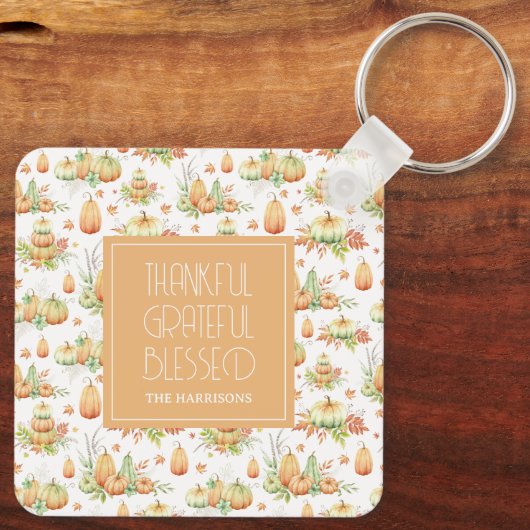 Rustieke pompoen laat dankbare zegen sleutelhanger (Achterkant)