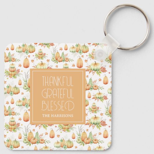 Rustieke pompoen laat dankbare zegen sleutelhanger (Achterkant)