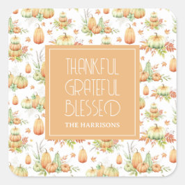 Rustieke pompoen laat dankbare zegen vierkante sticker