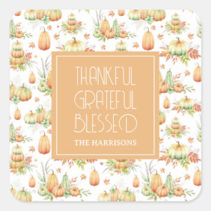 Rustieke pompoen laat dankbare zegen vierkante sticker