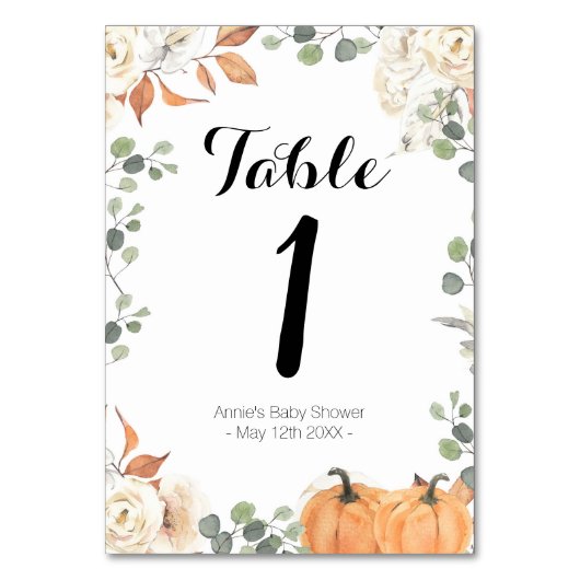 Rustieke pompoen Modern Table Number Kaart (Voorkant)