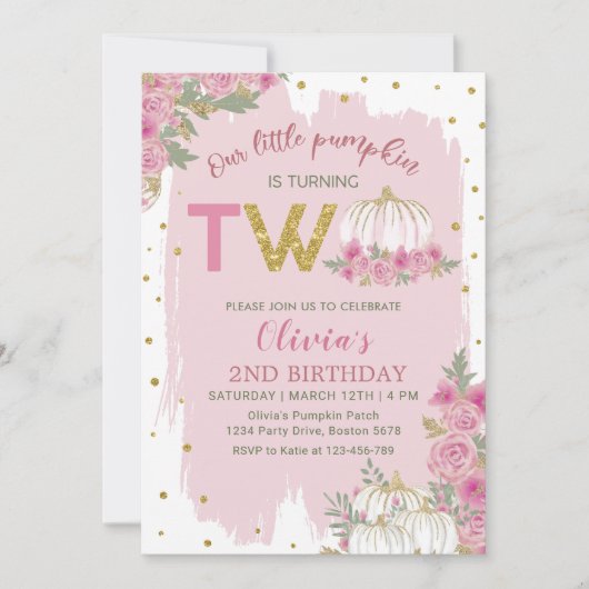 Rustieke Pompoen Roze Bloemen 2e Verjaardag Kaart (Voorkant)