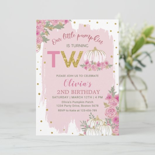 Rustieke Pompoen Roze Bloemen 2e Verjaardag Kaart (Staand voorkant)