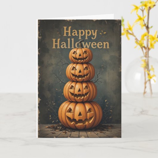 Rustieke pompoen Stack Halloween boerderij Herfst Kaart (Gele Bloem)