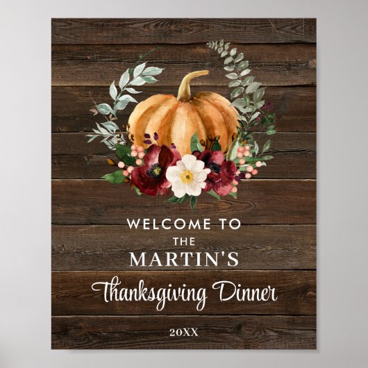 Rustieke Pompoen Thanksgiving Diner Welkomstposter Poster (Voorkant)