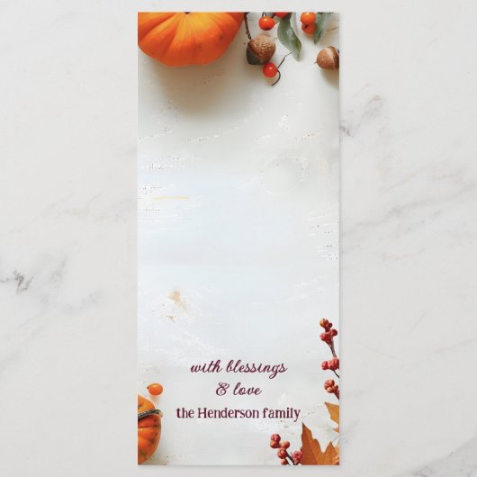 Rustieke pompoen Thanksgiving Herfst Diner Menu (Achterkant)