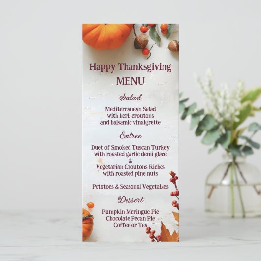 Rustieke pompoen Thanksgiving Herfst Diner Menu (Staand voorkant)