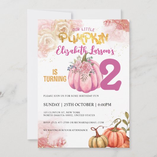 Rustieke Pompoen Verjaardag Glitter Waterverf Kaart (Voorkant)