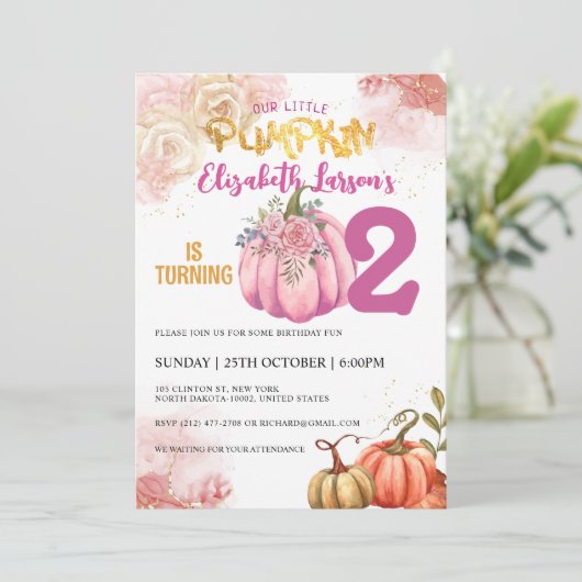 Rustieke Pompoen Verjaardag Glitter Waterverf Kaart (Staand voorkant)