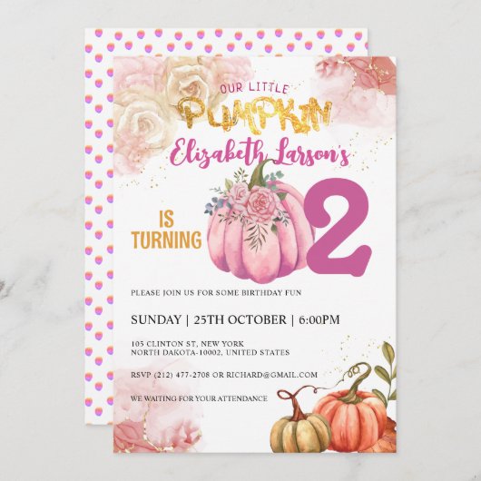 Rustieke Pompoen Verjaardag Glitter Waterverf Kaart (Voorkant / Achterkant)