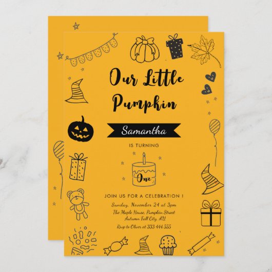 Rustieke pompoen verjaardagsfeestje uitnodiging Do (Voorkant / Achterkant)