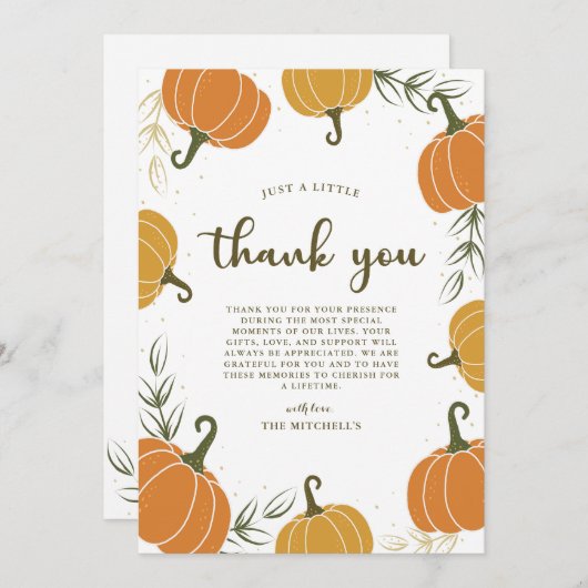 Rustieke pompoen & verlaat elk evenement bedankkaart (Voorkant / Achterkant)