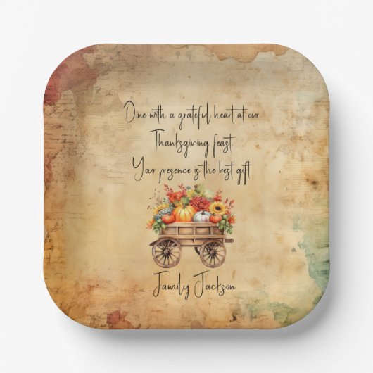 Rustieke pompoen wagen Thanksgiving Papier Borden Papieren Bordje (Voorkant)