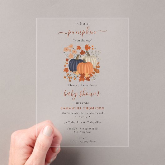 Rustieke Pompoen Wilde Bloemen Herfst Baby Shower Acryl Uitnodigingen (Insitu (Draagbaar))