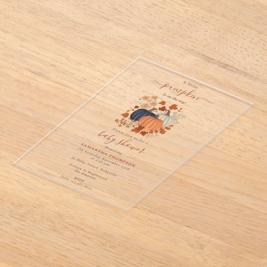 Rustieke Pompoen Wilde Bloemen Herfst Baby Shower Acryl Uitnodigingen (Laagn)