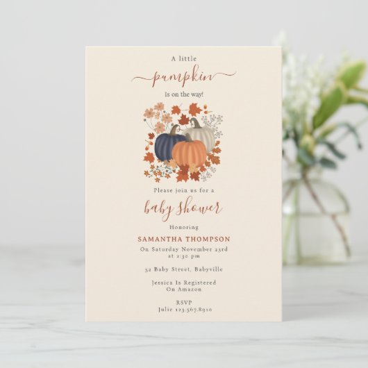 Rustieke Pompoen Wildflowers Herfst Herfst Baby sh Kaart (Staand voorkant)