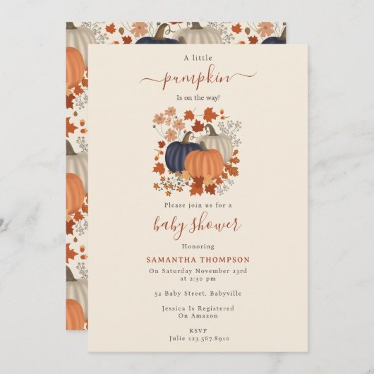 Rustieke Pompoen Wildflowers Herfst Herfst Baby sh Kaart (Voorkant / Achterkant)