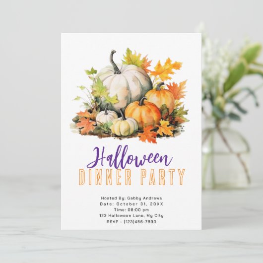 Rustieke pompoenen en bladeren Halloween Dinner Pa Kaart (Staand voorkant)