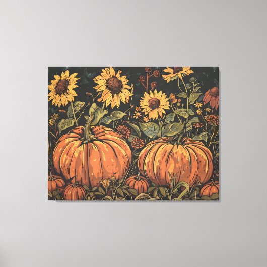 Rustieke pompoenen en zonnebloemen - Herfst Art Pr Canvas Afdruk (Voorkant)
