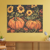 Rustieke pompoenen en zonnebloemen - Herfst Art Pr Canvas Afdruk (Insitu (Woonkamer))