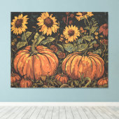 Rustieke pompoenen en zonnebloemen - Herfst Art Pr Canvas Afdruk (Insitu (Houten vloer))