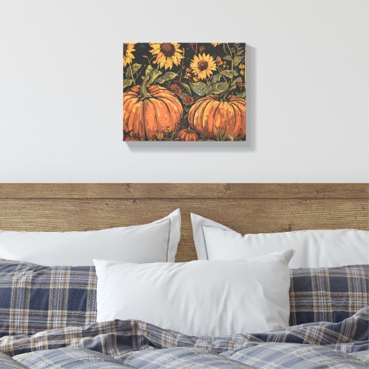 Rustieke pompoenen en zonnebloemen Herfst Art Prin Canvas Afdruk (Insitu (Slaapkamer))