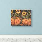 Rustieke pompoenen en zonnebloemen Herfst Art Prin Canvas Afdruk (Insitu (Houten vloer))