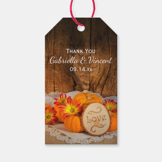 Rustieke pompoenen herfst bruiloft dank u gunst ta cadeaulabel (Voorkant)