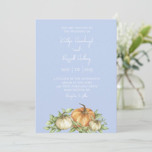 Rustieke pompoenen herfst bruiloft uitnodiging (Staand voorkant)