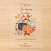 Rustieke Pompoenen Wildflowers Thanksgiving Diner Acryl Uitnodigingen (Voorkant)