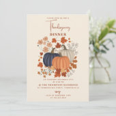 Rustieke Pompoenen Wildflowers Thanksgiving Diner Kaart (Staand voorkant)