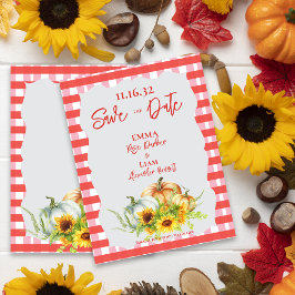 Rustieke Pompoenen Zonnebloemen bruiloft Save the  Briefkaart