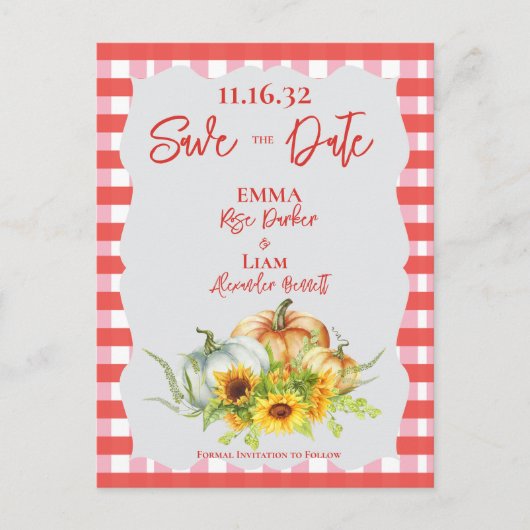Rustieke Pompoenen Zonnebloemen bruiloft Save the Briefkaart (Voorkant)