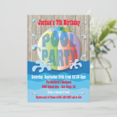 Rustieke Pool Party Uitnodiging met Beach Ball (Staand voorkant)