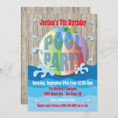 Rustieke Pool Party Uitnodiging met Beach Ball (Voorkant / Achterkant)