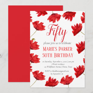 Rustieke Poppy 50e verjaardag Wildflower Red Flora Kaart