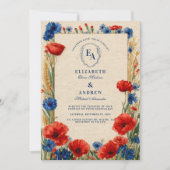 Rustieke Poppy Cornflower Zomer Huwelijk Kaart (Voorkant)