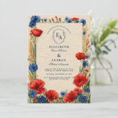 Rustieke Poppy Cornflower Zomer Huwelijk Kaart (Staand voorkant)