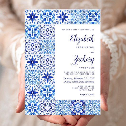 Rustieke Portugese tegel blauw wit bruiloft Kaart