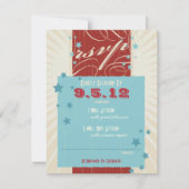 Rustieke Poster: Rood, Wit & Blauw Trouw RSVP Kaart (Voorkant)