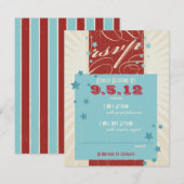 Rustieke Poster: Rood, Wit & Blauw Trouw RSVP Kaart (Voorkant / Achterkant)