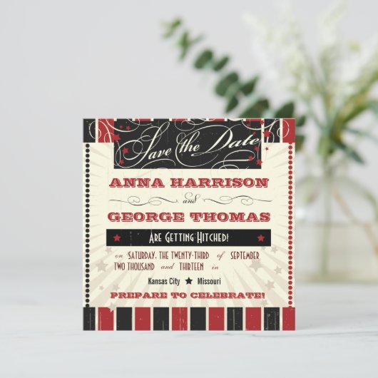 Rustieke Poster: Rood & Zwart Bewaar de Datum Save The Date (Staand voorkant)