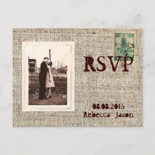 Rustieke  postzegels burlap country Wedding RSVP Uitnodiging Briefkaart
