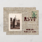 Rustieke postzegels burlap country Wedding RSVP Uitnodiging Briefkaart (Voorkant / Achterkant)