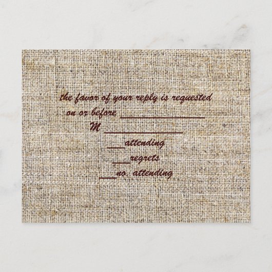 Rustieke  postzegels burlap country Wedding RSVP Uitnodiging Briefkaart (Achterkant)